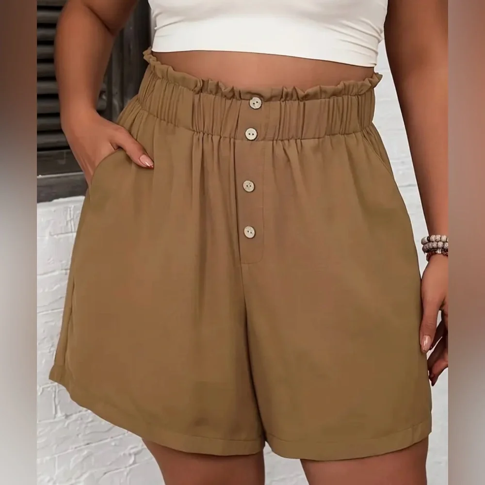 Women's Tan High-Waisted Shorts Size 4X Never Worn - Picture 3 of 8